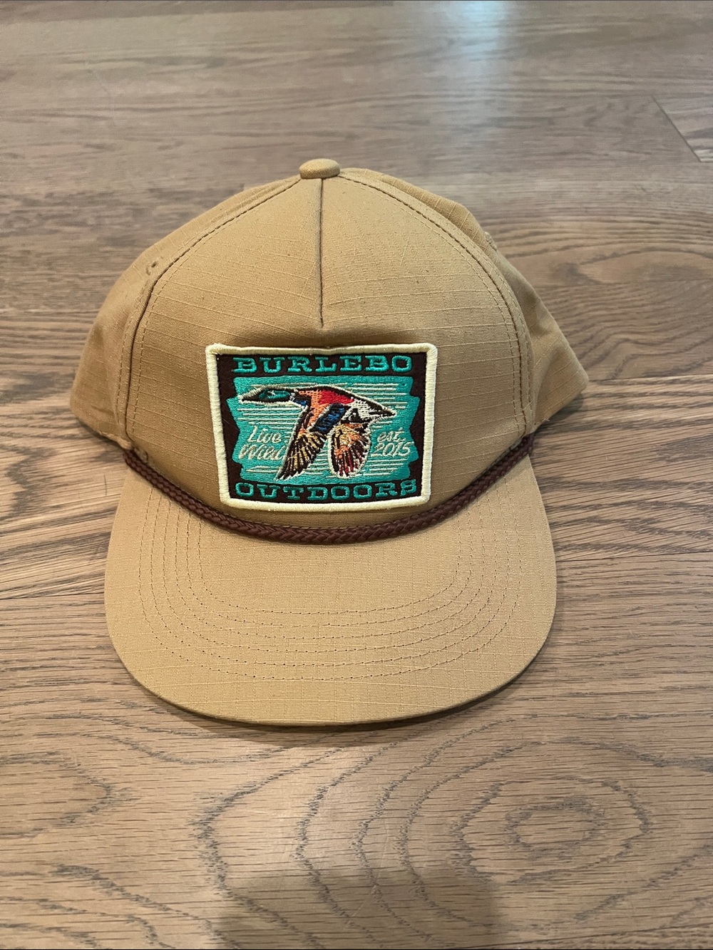 BURLEBO Tan Outdoor Patch Cap with Brown Rope Trim